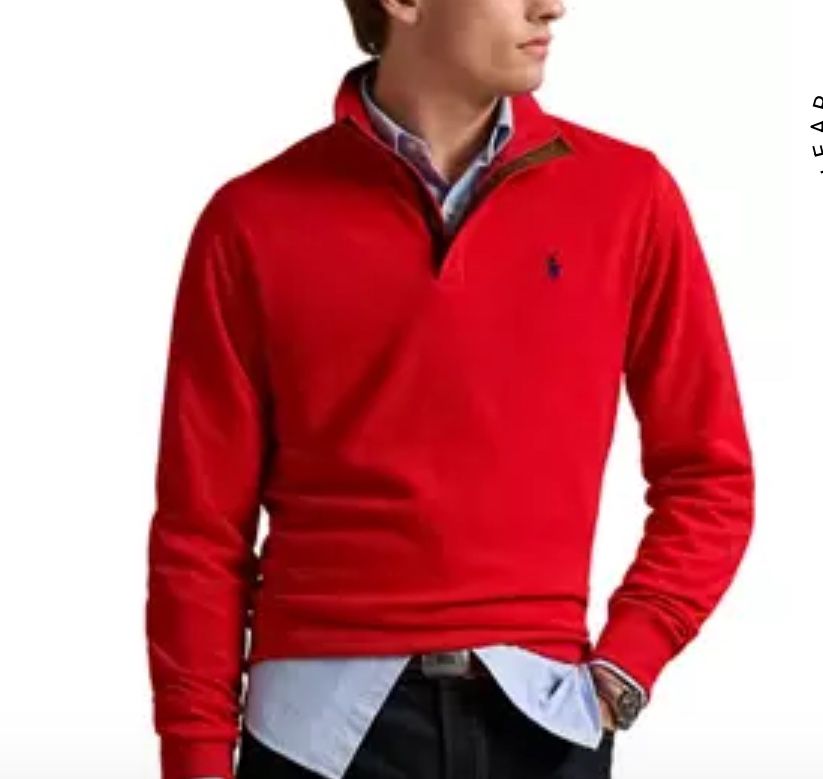 Men’s Polo Ralph Lauren  Estate-Rib Quarter-Zip Pullover, (Red) Size Large 
