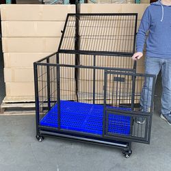 (Brand New) $150 Folding Dog Cage 37x25x33” Heavy Duty Single-Door Kennel w/ Plastic Tray 