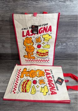 X2 Double Sided Garfield 2026 Nickelodeon Call (contact info removed) For Lasagna Reusable Tote Bag - NEW