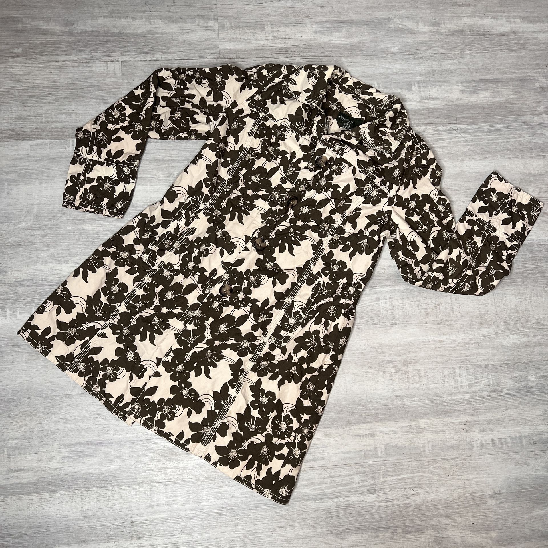 Brown And Cream Jacket Eddie Bauer Floral Trench Coat Size Medium