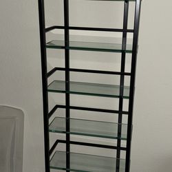 Crate and Barrel metal and glass shelving unit
