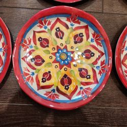 Melamine Plates 9” Multi Colored Rustic Set Of 8, great condition, dishwasher top shelf 