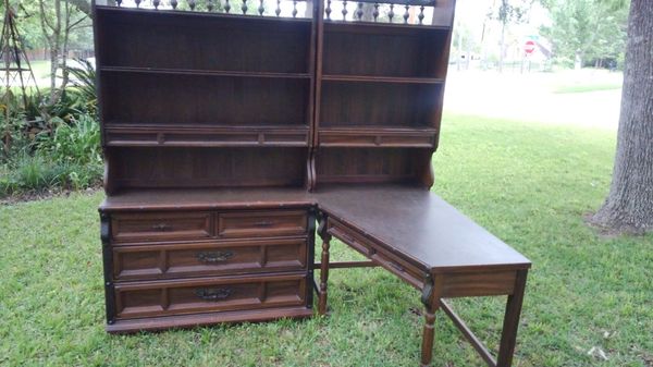 Vintage Stanley Dark Wood Corner Desk For Sale In Houston Tx