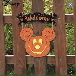 disney mickey Fall Welcome  pumpkin Wood wreath door sign 
