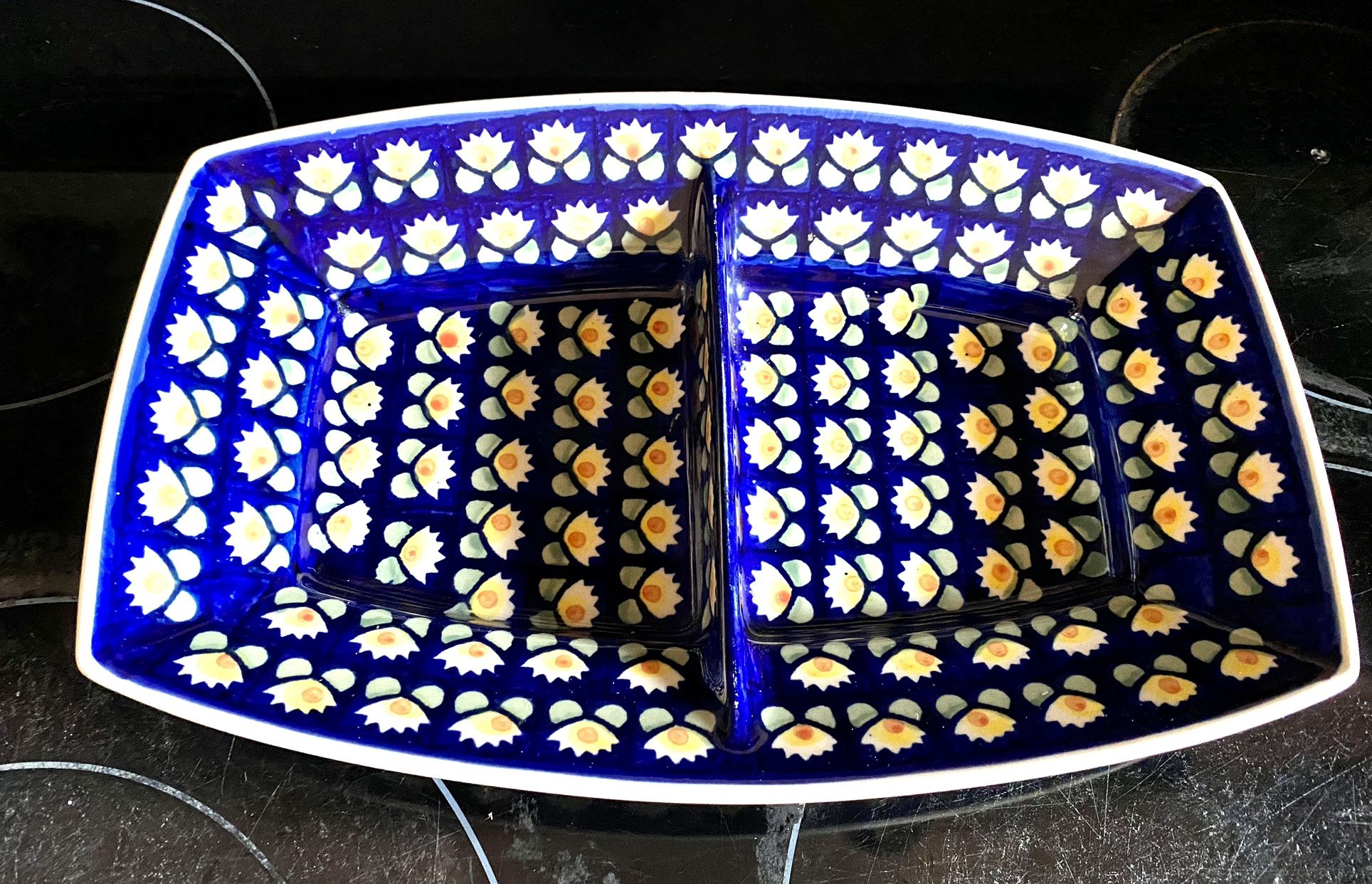 Vintage Polish Pottery Boleslawiec Divided Dish Ceramic Hand Made in Poland