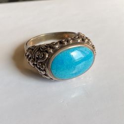 Rare Turquoise 925 Solid Sterling Silver Vintage Ring SS Handmade