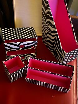 4p"Zebra & Polka Dot Desk Organizer Set