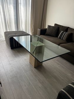 Glass Coffee Table with Natural Travertine Base