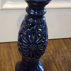 Candle Holder Blue Ceramic