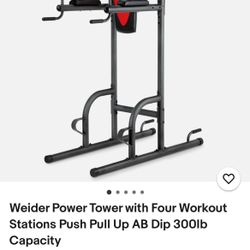 Weider Power Tower with Four Workout Stations Push Pull Up AB Dip 300lb Capacity 