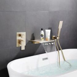 Solid Brass Waterfall Wall-Mounted Bathtub Faucet Tub Filler Single Handle Brushed Gold/Chrome