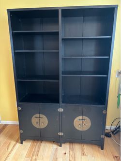 Bookshelf/Double Bookcase with Cabinets Antique Black (72”H x 48”W x 14”D)
