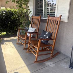 Outdoor Wood Wooden Rocker Rocking Chairs Deck Porch Patio Furniture Set Of 2 