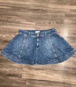 We The Free Blue Solid Denim A-Line Mini Skirt Button Closure Women's Size 33