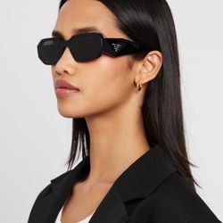 PRADA GLASSES Geometric Black Tinted Plastic Sunglasses Designer Style