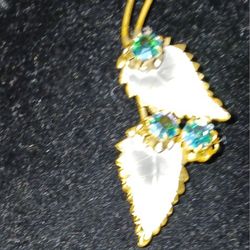 Gorgeous Vintage  Austrian  Brooch with Lovely Blue Green Rhinestones and the Leaves are Enamel over Metal, Signed, Austria