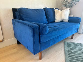 Mid-Century Modern Blue Velvet Sofa / Loveseat