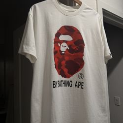 1:1 White BAPE Shirt, Red Camo Print, Heavy Weight Size XL