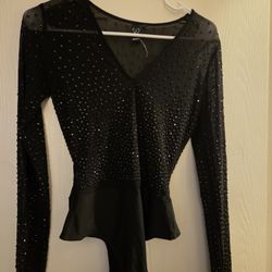 Black Mesh Bodysuit With Black Rhinestones 