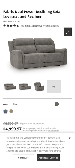 Fabric Dual Power Reclining Sofa, Loveseat and Recliner