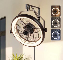 Wall Mounted Fan with Lights, 23” Wall Mount Fan with Remote, 6 Speeds Plug in Wall Fan, Reversible, 3CCT, Dimmable, Noiseless, 360°Adjustable Tilt fo