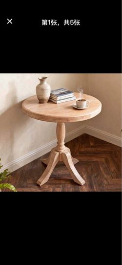 23.6'' Round Wooden End Table, Wooden Pedestal Side Coffee Tables, for Living Room, Bedroom, Entryway  W3426P385596 S3-2
