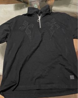Medium Black Quarter-Zip Sweatshirt with Cross Patches