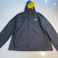The North Face Mens DryVent Hooded Rain Jacket Grey Yellow Size X Large