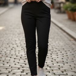 NEW Nanette Lepore Black Dot Pants Women’s Medium Tapered Legs Pull On  Elastic Flat Front Waist NWT