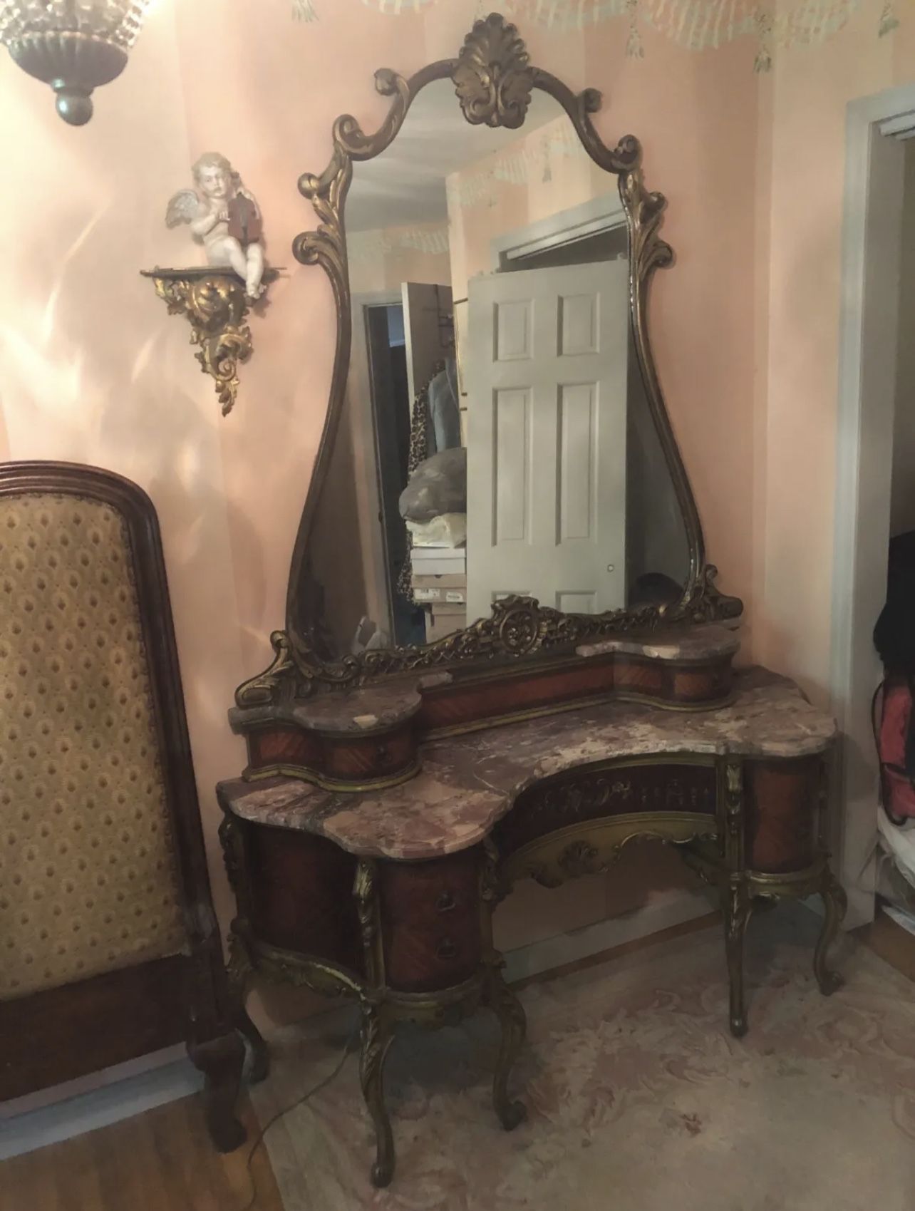Antique 19th Century French Mirror Stand Vanity Makeup
