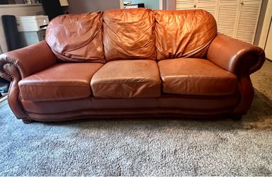 Brown Leather Couch w/ottoman