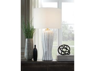 Lanwell Antique Gray Poly Table Lamp