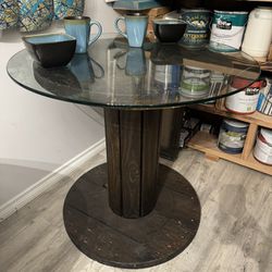Boho Bistro Table With Glass Round Top For 2-3 People