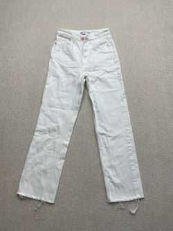 Zara Jeans Womens 2 White High Rise Wide Leg Raw Frayed Hem 100% Cotton