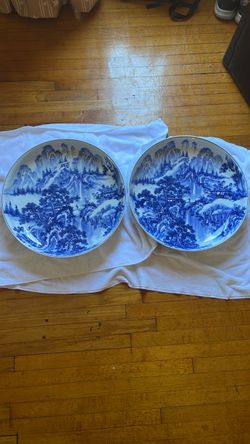 Japanese Arita Blue and White Porcelain 18inch Charger Plates