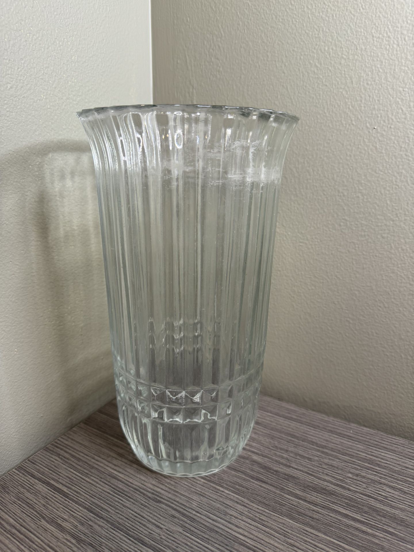 Vintage FTDA Clear Glass Vase 1986 - Ribbed Flared Design