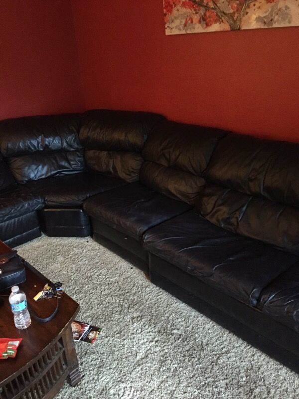 Leather Sectional with hideaway bed