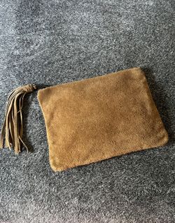 CAMEL COLOR CLUTCH SUEDE PURSE WITH TASSEL
