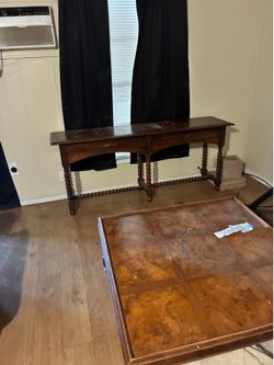 Long Wood Table With 2 Drawers