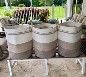 Set of 3 X-Large Woven Rope Storage Baskets with Handles