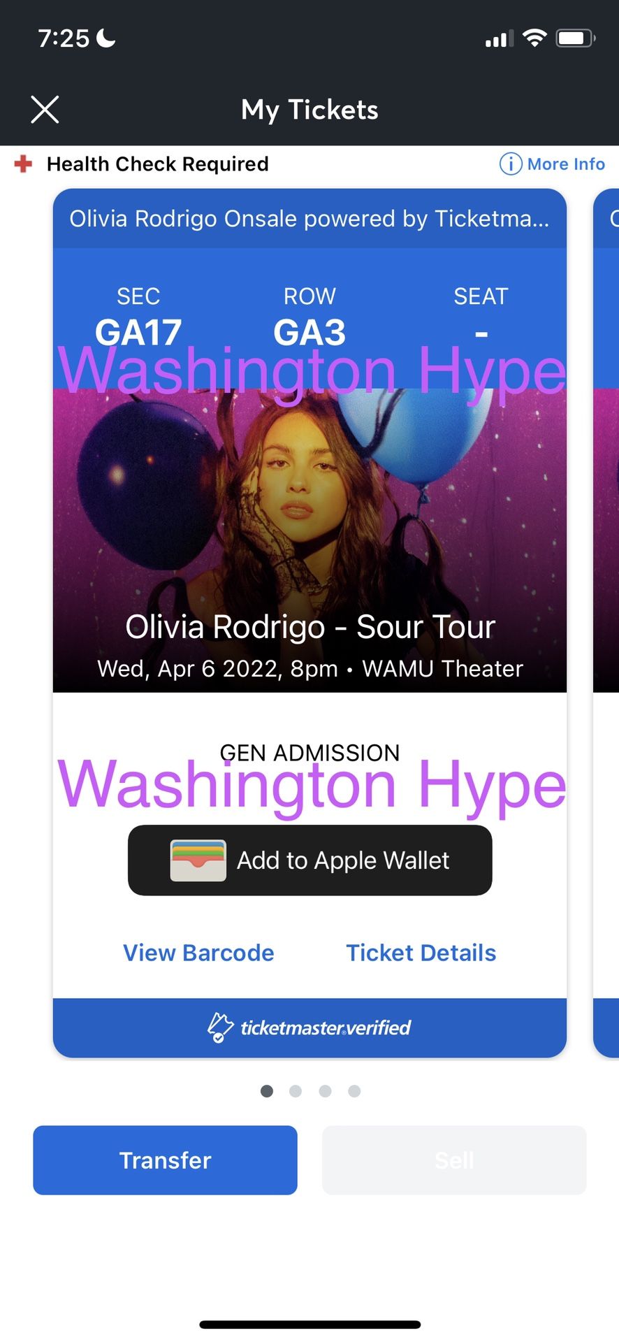 Olivia Rodrigo Sour Tour Seattle WAMU Theater 4/6 GA Tickets