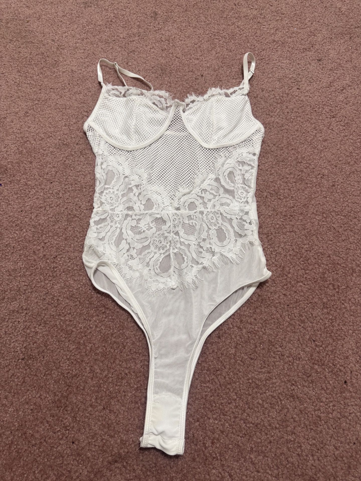 New Small White Lace Stretchy Bodysuit Lingerie