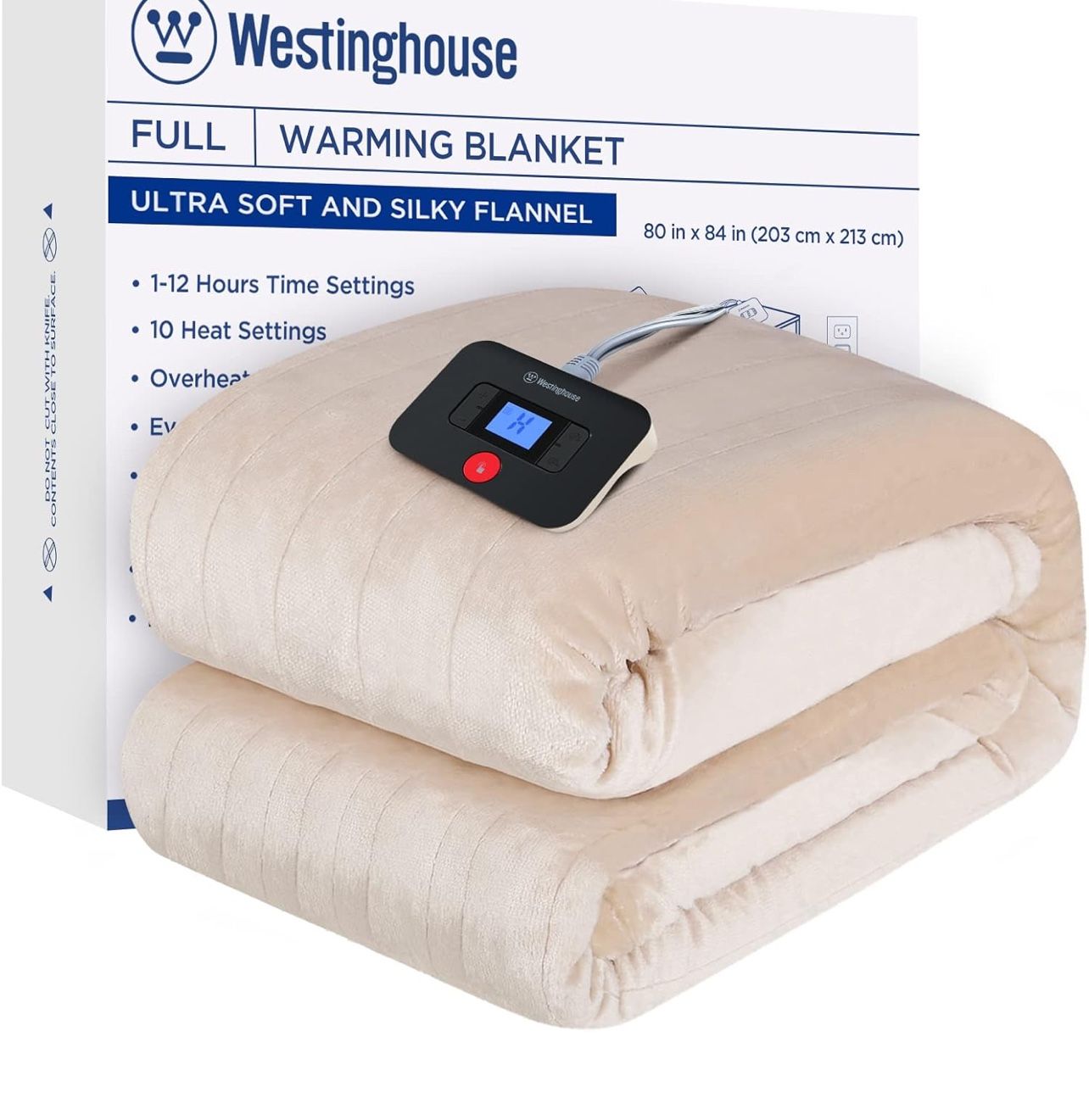 Westinghouse Electric Blanket Full Size, Super Cozy Soft Flannel 80" x 84" Heated Blanket with 10 Fast Heating Levels & 1-12 Auto-Off, Machine Washabl