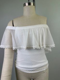 H&M Divided Off The Shoulder Ruffle Swiss Dot Mesh Top Womens XS White