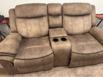 Brown Reclining Loveseat with Center Console