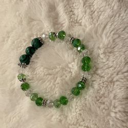 Crystals And Natural Green Malachite Bracelet 7.5”
