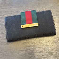 Gucci Black GG Canvas and Leather Web Flap Wallet