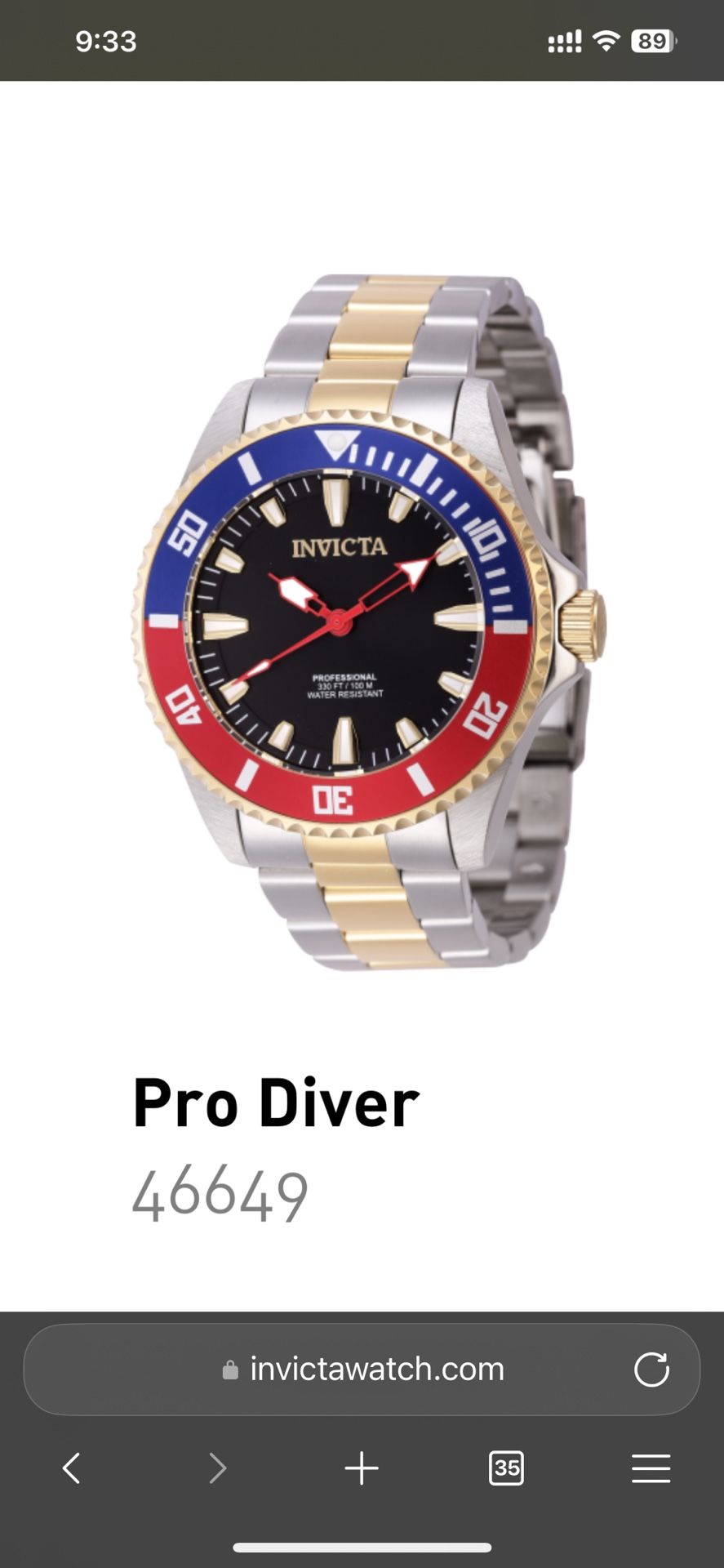 INVICTA 44mm Pro Diver “Pepsi” 2-Tone Watch