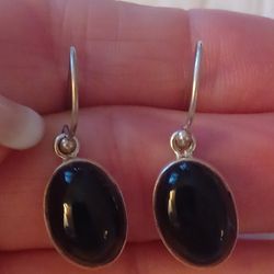 Vtg.Mexico Sterling Silver ONYZ STONE EARRINGS