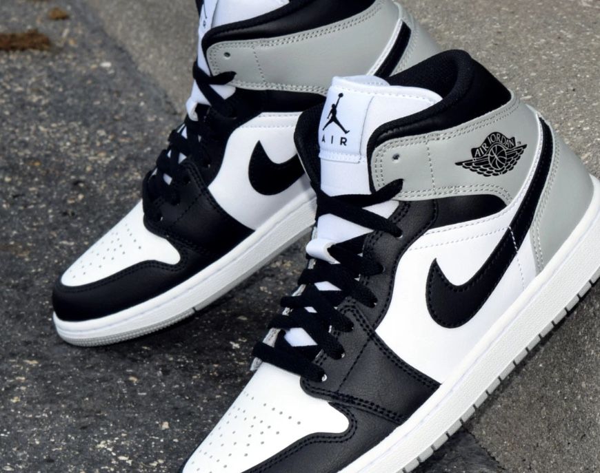 Nike Air Jordan 1 Mid Shoes White Black Lt Smoke Gray DQ8426-101 Men's Sizes NEW